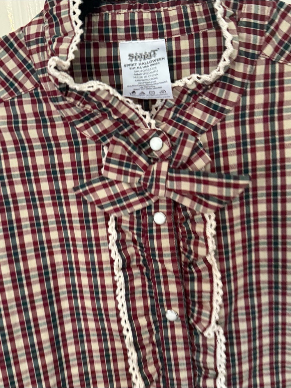 “Stranger Things”  Ruffle-Front Button Down Shirt - Red/ Cream - Picture 2 of 6
